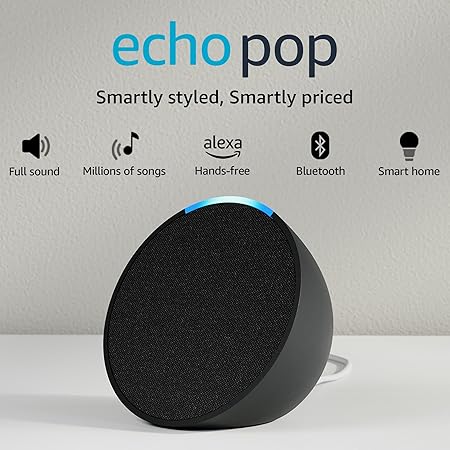 Amazon Echo Pop| Smart speaker with Alexa and Bluetooth| Loud sound, balanced bass, crisp vocals