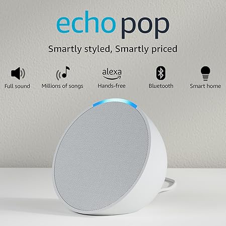 Amazon Echo Pop| Smart speaker with Alexa and Bluetooth| Loud sound, balanced bass, crisp vocals