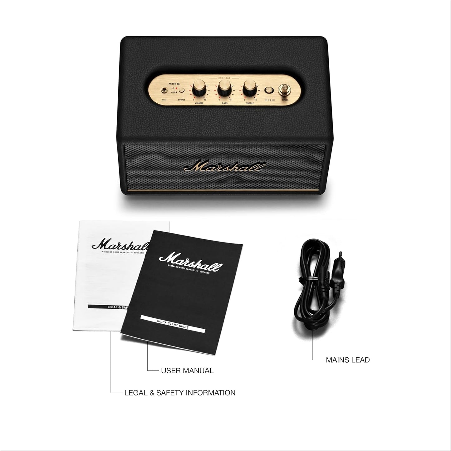 Marshall Acton III Wired Connectivity Stereo Home Speakers with Bluetooth 5.2 & RCA or 3.5mm Input – Black