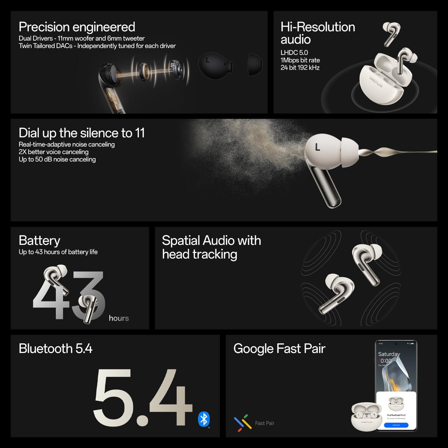 OnePlus Buds Pro 3 Bluetooth TWS in-Earbuds Dual Drivers, Dual Dacs, Dynaudio Eqs, AI-Powered Translator, Up to 50Db Adaptive Noise Cancellation, Up to 43Hrs Battery
