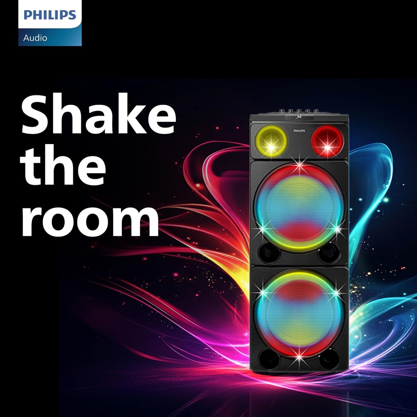 PHILIPS TAX5509 Bluetooth Wireless Party Speaker with 260W Output, Powerful Bass, DJ & Karaoke Effects, Full-Speaker Rainbow Lights, Shake The Room Sound (Black)