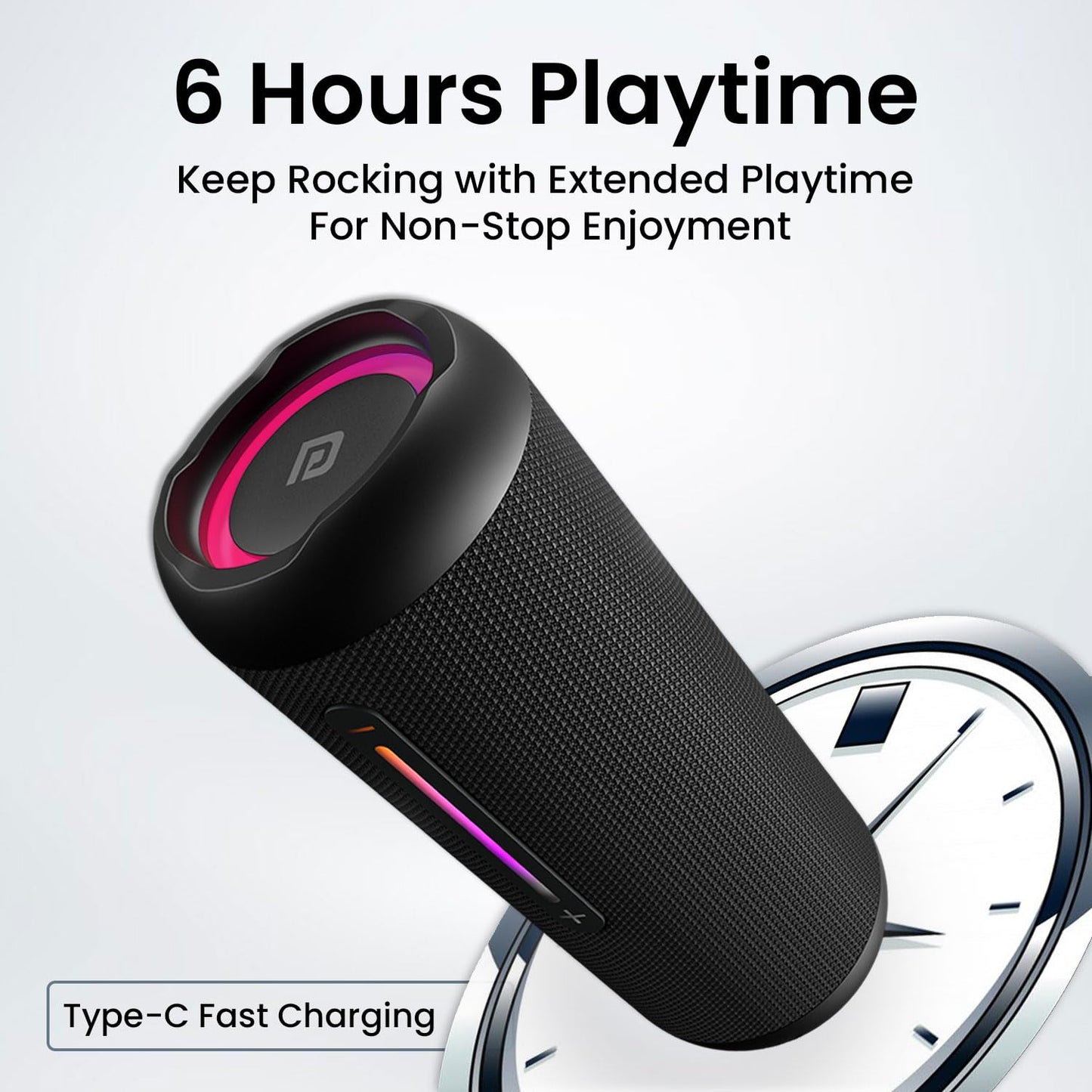 Portronics Breeze 5 25W Portable Wireless Bluetooth Speaker with in Built Mic,6 Hrs Playtime,RGB LEDs,TWS Mode,BT 5.3v,USB Drive,SD Card,AUX in,FM Radio,IPX5 Water Resistant,Type C Charging(Black)