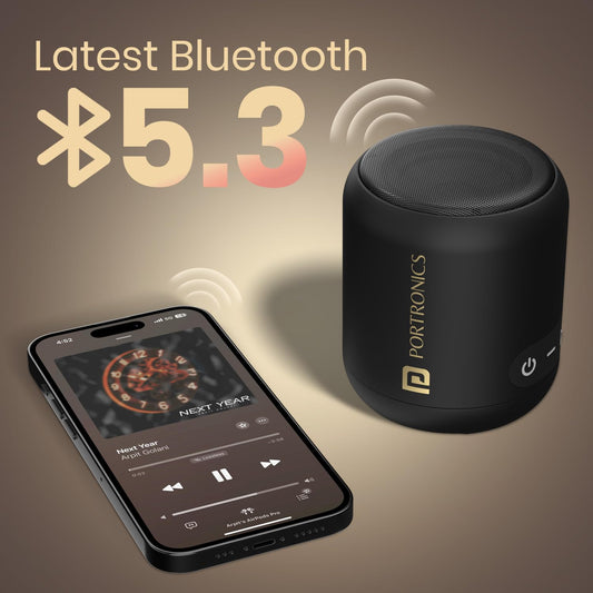 Portronics SoundDrum 1 12W TWS Portable Bluetooth Speaker with Powerful Bass, Bluetooth 5.3V, 360° Surround Sound, USB Drive in, Type C Fast Charging(Black)