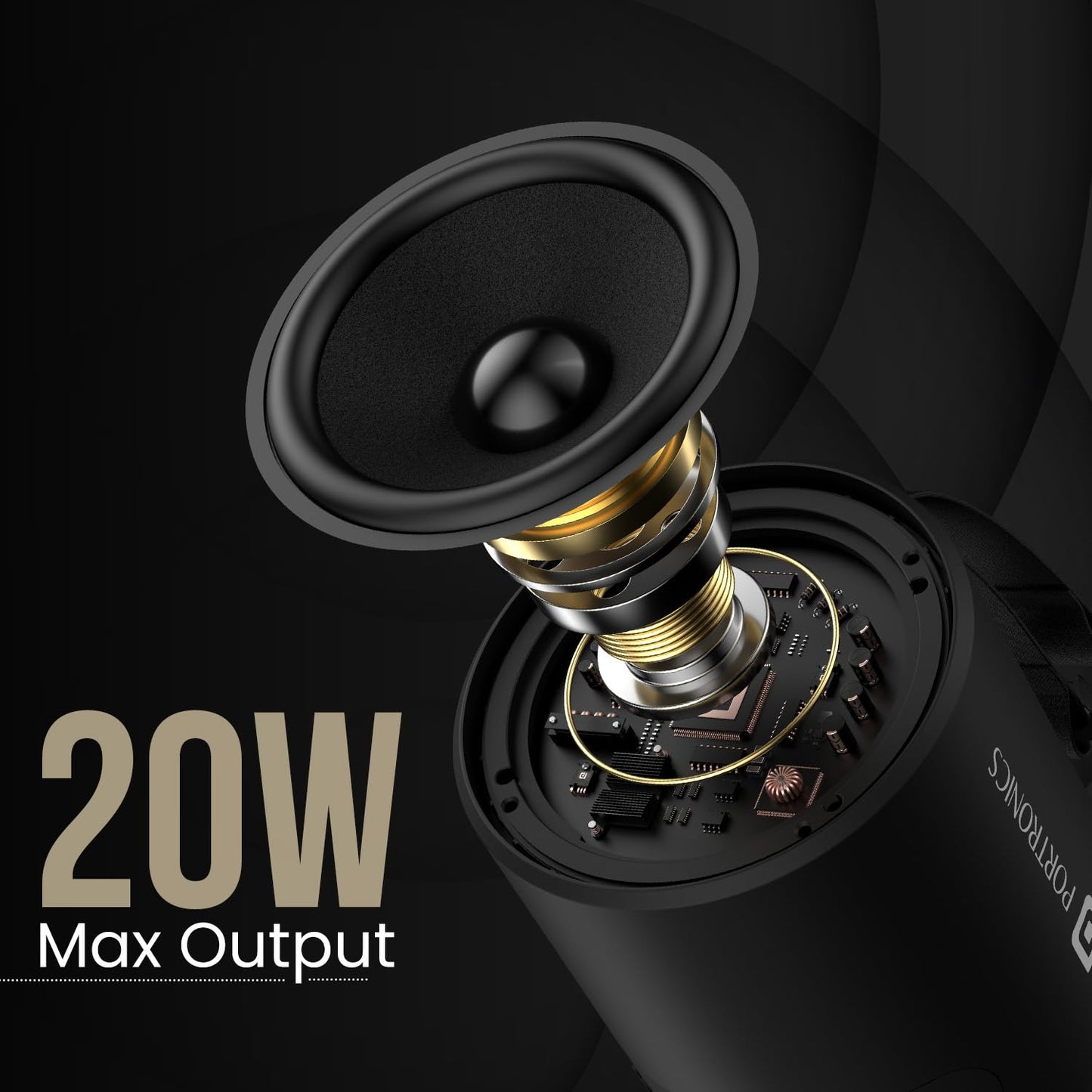 Portronics Soundpot 20W Wireless Bluetooth Portable Speaker with 360° immersive Sound, Upto 6 Hours Playtime, in Built Mic, TWS Mode, Easy Control, Strong Lanyard, Type C Fast Charging(Black)