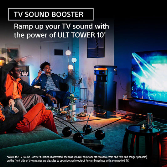 SONY New Launch ULT Tower 10 Party Speaker with ULT Button(2 Modes) for Massive Bass and Powerful Sound, 360 Sound & Party Lights, Wireless Mic for Karaoke, Bluetooth, Touch Panel, TV Sound Booster