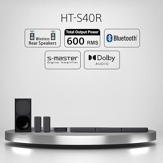 Sony HT-S40R Real 5.1ch Dolby Audio Soundbar for TV with Subwoofer & Wireless Rear Speakers, 5.1ch Home Theatre System (600W, Bluetooth & USB Connectivity, HDMI & Optical Connectivity, Sound Mode)