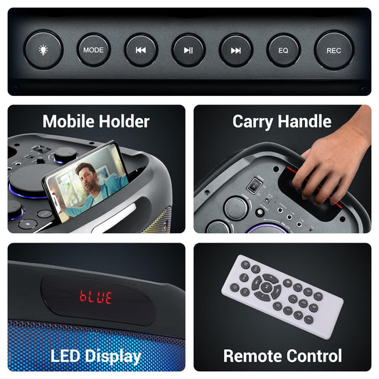 ZEBRONICS 120 Watts Party Speaker with 2 Wireless Mic, 7 hrs Playtime, Karaoke & Recording Function, Type-C Charging, TWS, Bluetooth, USB, AUX, mSD, RGB Modes (Thump 700)