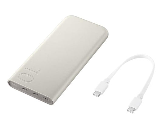 Samsung Galaxy 10000mAh Power Bank, 25W Fast Charging, Dual Output, Quick Charge, Beige