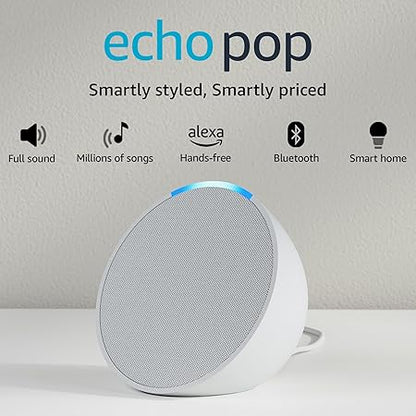 Amazon Echo Pop| Smart speaker with Alexa and Bluetooth| Loud sound, balanced bass, crisp vocals