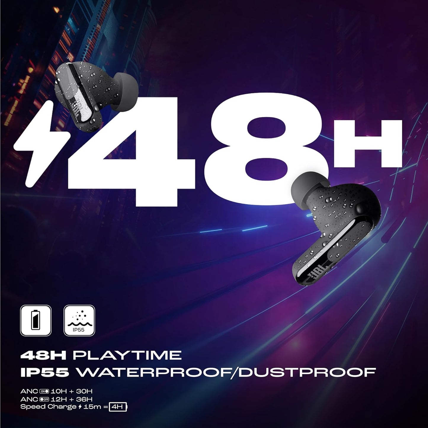 JBL New Launch Live Beam 3 TWS,Hi-Res Audio True ANC Earbuds,Smart Case with Touch Display,48H Playtime,Wireless Charging,6 Mic,Multipoint Connection,Ip55 Proof, Headphones App,Personi-Fi 3.0