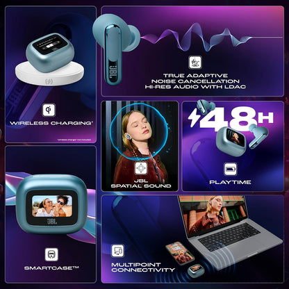 JBL New Launch Live Beam 3 TWS,Hi-Res Audio True ANC Earbuds,Smart Case with Touch Display,48H Playtime,Wireless Charging,6 Mic,Multipoint Connection,Ip55 Proof, Headphones App,Personi-Fi 3.0