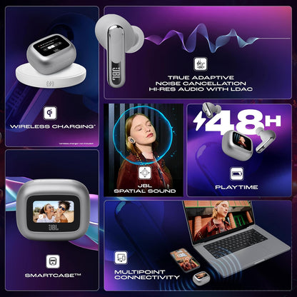 JBL New Launch Live Beam 3 TWS,Hi-Res Audio True ANC Earbuds,Smart Case with Touch Display,48H Playtime,Wireless Charging,6 Mic,Multipoint Connection,Ip55 Proof, Headphones App,Personi-Fi 3.0