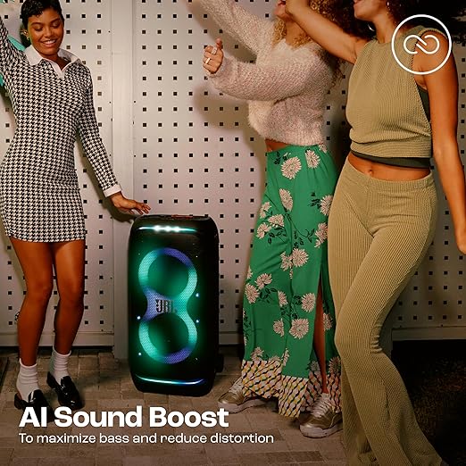 JBL Partybox 320, Portable Bluetooth 240W Party Speaker, AI Sound Boost, Futuristic Light Show, Multispeaker Connection by Auracast, Telescopic Handle & Wheels, Dual Guitar & Mic Inputs (Black)
