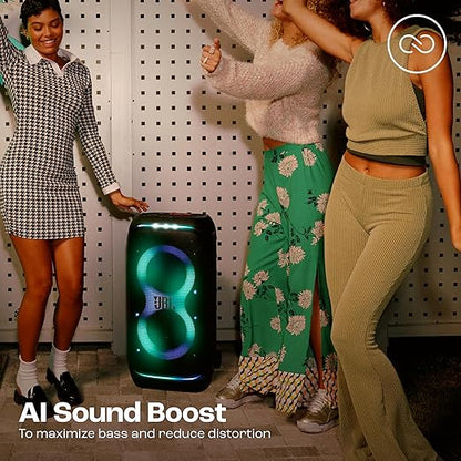 JBL Partybox 320, Portable Bluetooth 240W Party Speaker, AI Sound Boost, Futuristic Light Show, Multispeaker Connection by Auracast, Telescopic Handle & Wheels, Dual Guitar & Mic Inputs (Black)