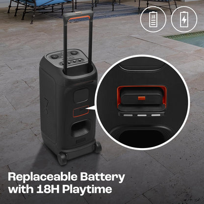 JBL Partybox 320, Portable Bluetooth 240W Party Speaker, AI Sound Boost, Futuristic Light Show, Multispeaker Connection by Auracast, Telescopic Handle & Wheels, Dual Guitar & Mic Inputs (Black)