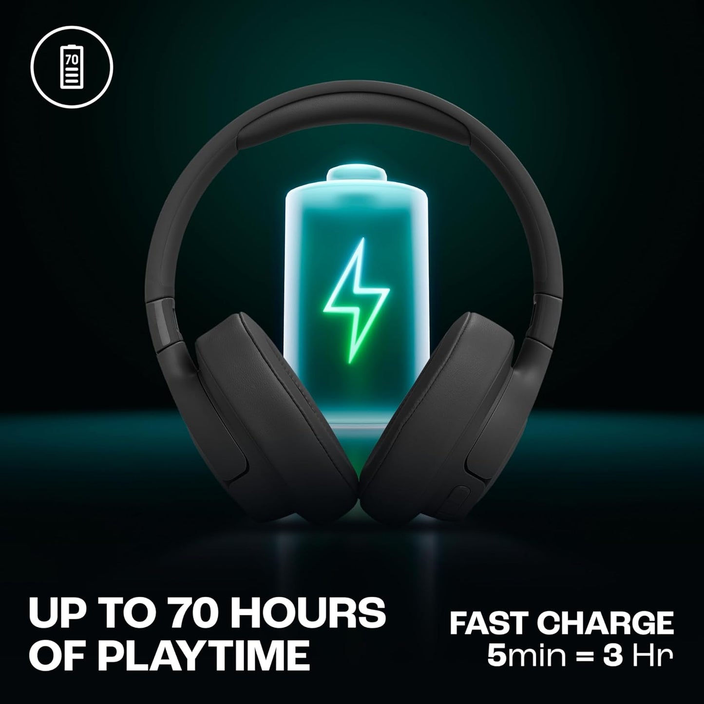 JBL Tune 770NC Wireless Over Ear ANC Headphones with Mic, Upto 70 Hrs Battery, Speed Charge : 5 min Charge Gives up to 3H of Playback, Google Fast Pair, Dual Pairing, BT 5.3