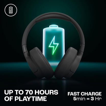 JBL Tune 770NC Wireless Over Ear ANC Headphones with Mic, Upto 70 Hrs Battery, Speed Charge : 5 min Charge Gives up to 3H of Playback, Google Fast Pair, Dual Pairing, BT 5.3