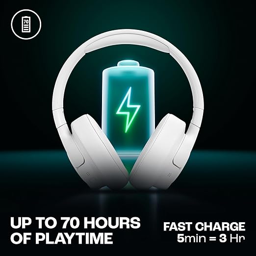 JBL Tune 770NC Wireless Over Ear ANC Headphones with Mic, Upto 70 Hrs Battery, Speed Charge : 5 min Charge Gives up to 3H of Playback, Google Fast Pair, Dual Pairing, BT 5.3