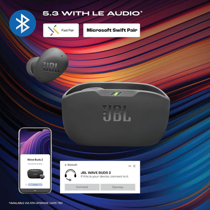 JBL Wave Buds 2 Ear Buds Wireless BluetoothV5.3, Active Noise Cancellation EarBuds,Multi Connect, App for Customized Extra Bass Eq, Relax Mode,Speed Charge, 40H Playback, Fast Pair, 4 Mics,IP54