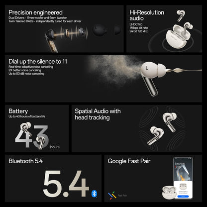 OnePlus Buds Pro 3 Bluetooth TWS in-Earbuds Dual Drivers, Dual Dacs, Dynaudio Eqs, AI-Powered Translator, Up to 50Db Adaptive Noise Cancellation, Up to 43Hrs Battery