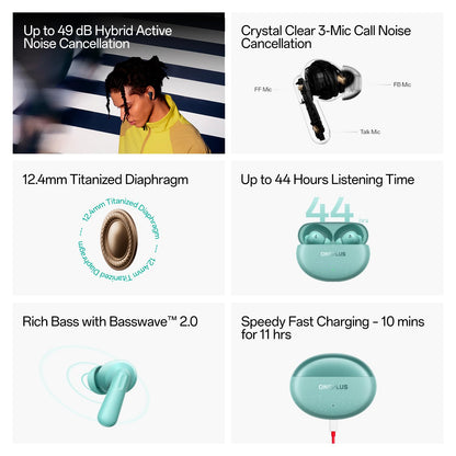 OnePlus Nord Buds 3 Pro Truly Wireless Bluetooth in Ear Earbuds with Upto 49Db Active Noise Cancellation,12.4Mm Dynamic Drivers,10Mins for 11Hr Fast Charging with Upto 44Hrs Music Playback