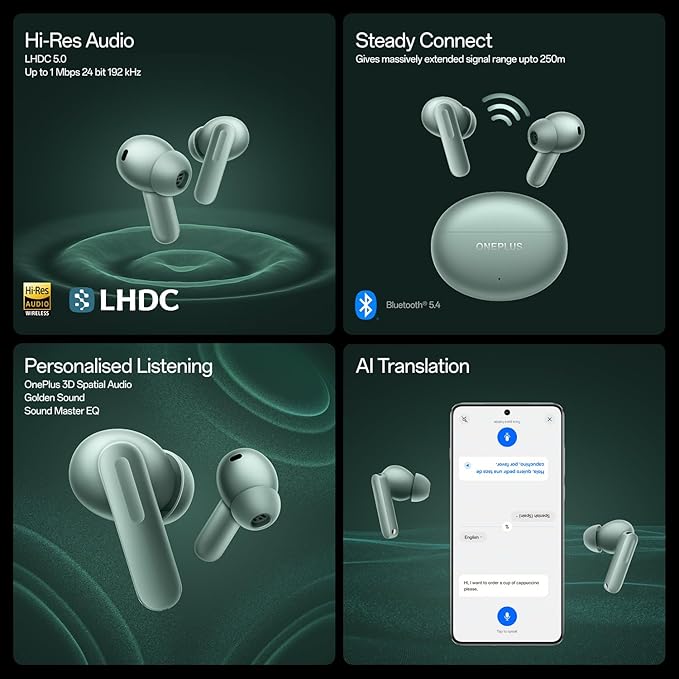 OnePlus Buds 4 TWS Earbuds with Upto 55dB Real-time ANC,Adaptive Mode,Dual Drivers with Dual DACs,3D Audio,Upto 45hrs Music Playback,Dual-Device connectivity,47ms Low Latency