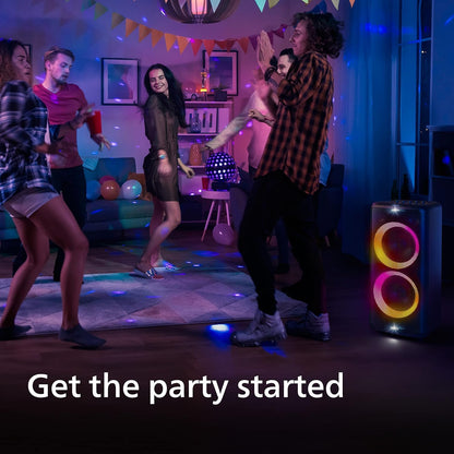PHILIPS Party Speaker TAX5206, 160W Output, 14 hrs Playtime, 2X 8 Woofer & 2 x 2.5 Tweeter, Guitar & Mic Input, Party Lights, Trolley with Wheels (Black)