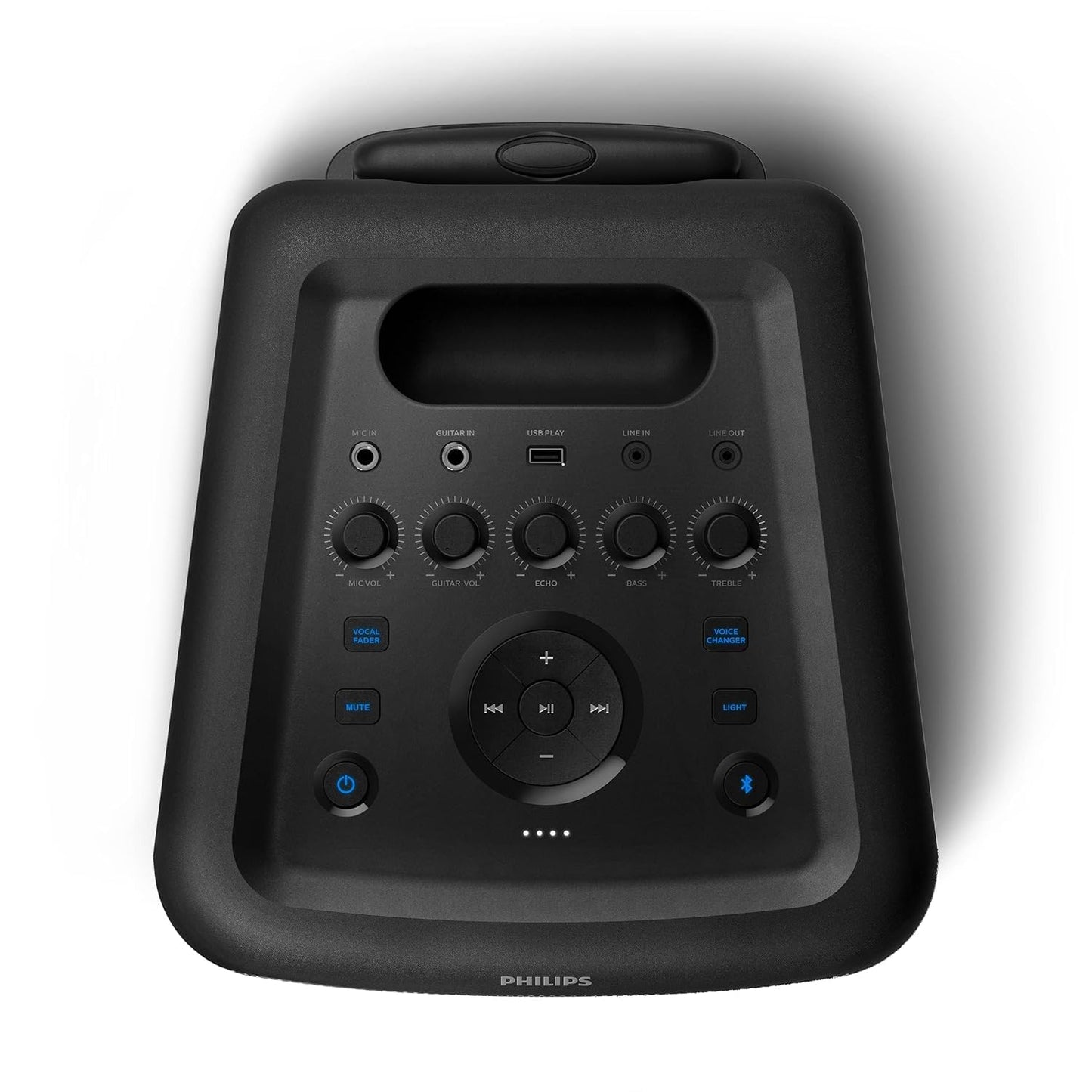 PHILIPS Party Speaker TAX5206, 160W Output, 14 hrs Playtime, 2X 8 Woofer & 2 x 2.5 Tweeter, Guitar & Mic Input, Party Lights, Trolley with Wheels (Black)