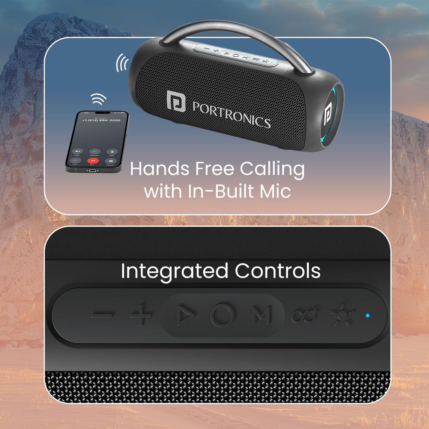 Portronics 30W Radiant 2 Portable Bluetooth Speaker with Wireless Karaoke Mic,6 Hour Playtime,HD Clarity Sound, Dual Driver, RGB LEDs, TWS Mode, BT5.3v, USB Drive, Aux in, Type C Fast Charging(Black)
