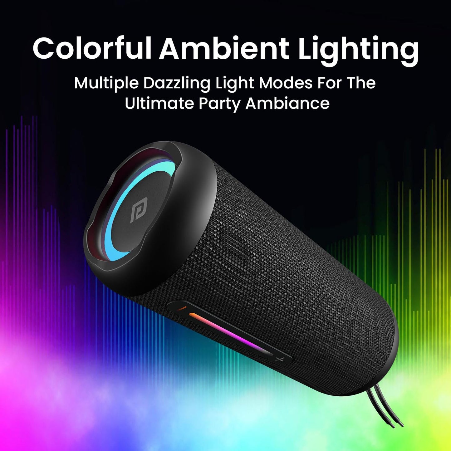 Portronics Breeze 5 25W Portable Wireless Bluetooth Speaker with in Built Mic,6 Hrs Playtime,RGB LEDs,TWS Mode,BT 5.3v,USB Drive,SD Card,AUX in,FM Radio,IPX5 Water Resistant,Type C Charging(Black)