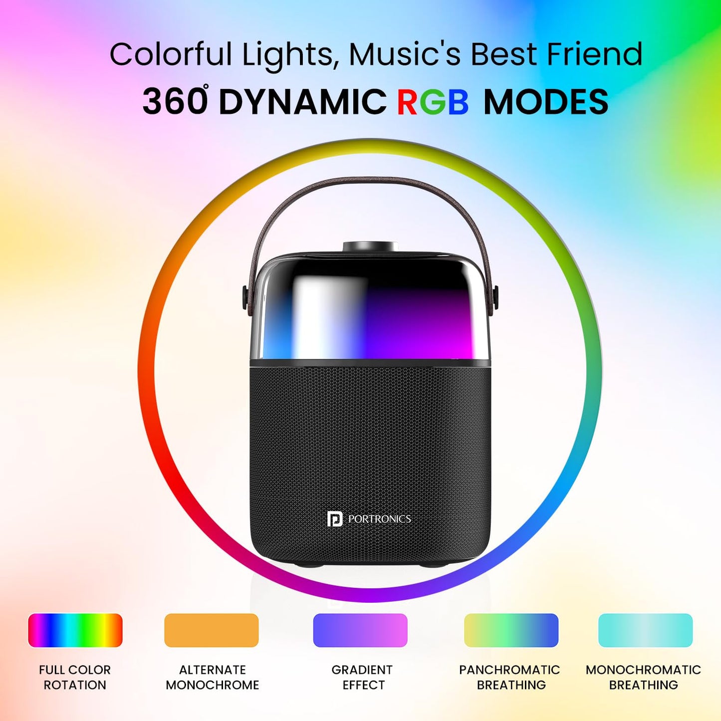 Portronics Dash 4 50W Wireless Bluetooth Party Speaker with Karaoke Mic, Upto 6 Hours Playtime, HD Sound, Bass Boost Technology, EQ Modes, 360° RGB Lights, BT 5.3v, AUX in, Type C Charging(Black)