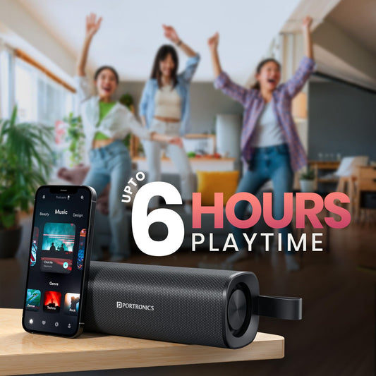 Portronics Fynix 30W HD Sound Portable Bluetooth Speaker with Dual Passive Radiator, 360° Surround Sound, Upto 6 Hours, Handsfree Calling, TWS Pairing, Bluetooth 5.3V, Type C Charging(Black)