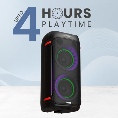 Portronics Iron Beats IV 250W Party Speaker with Dual 6" Subwoofer, Upto 4 Hours Playtime, RGB LED Lights, Wireless Karaoke Mic, Treble/Bass Adjustment, Echo Control, Remote Control(Black)
