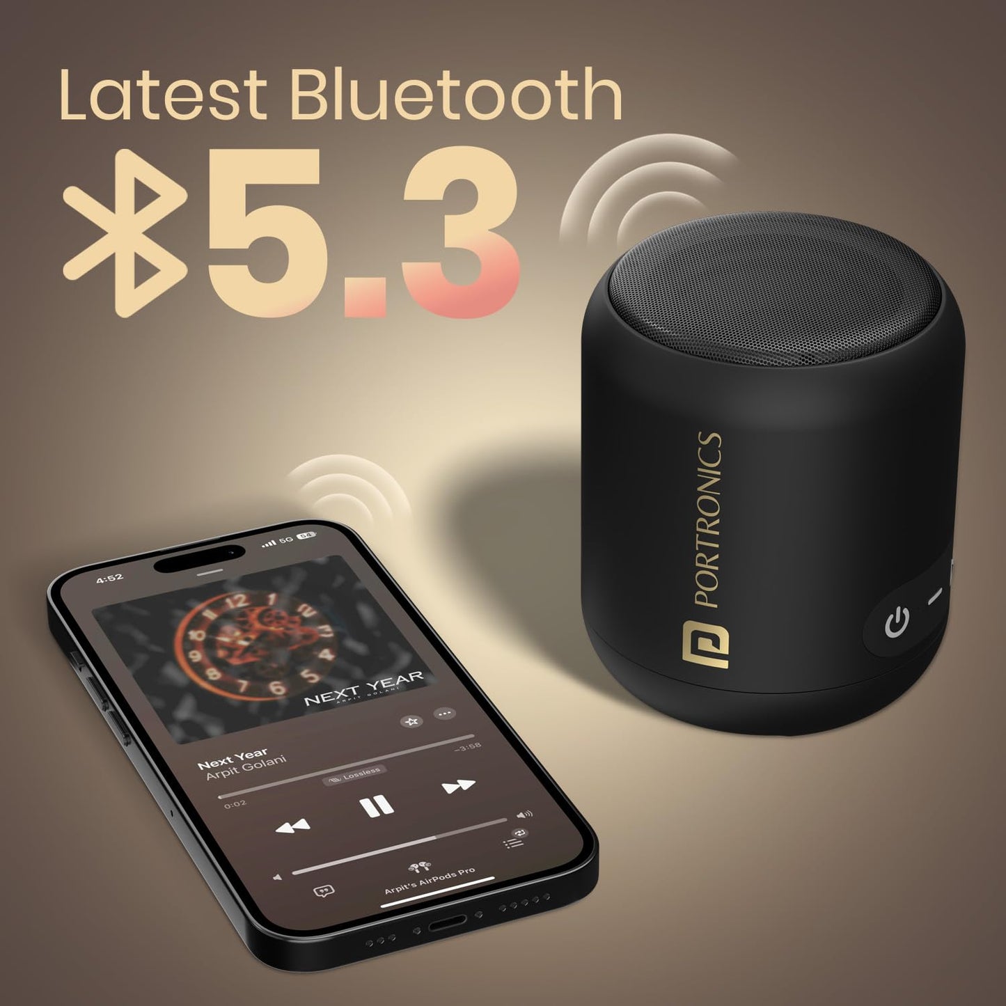 Portronics SoundDrum 1 12W TWS Portable Bluetooth Speaker with Powerful Bass, Bluetooth 5.3V, 360° Surround Sound, USB Drive in, Type C Fast Charging(Black)