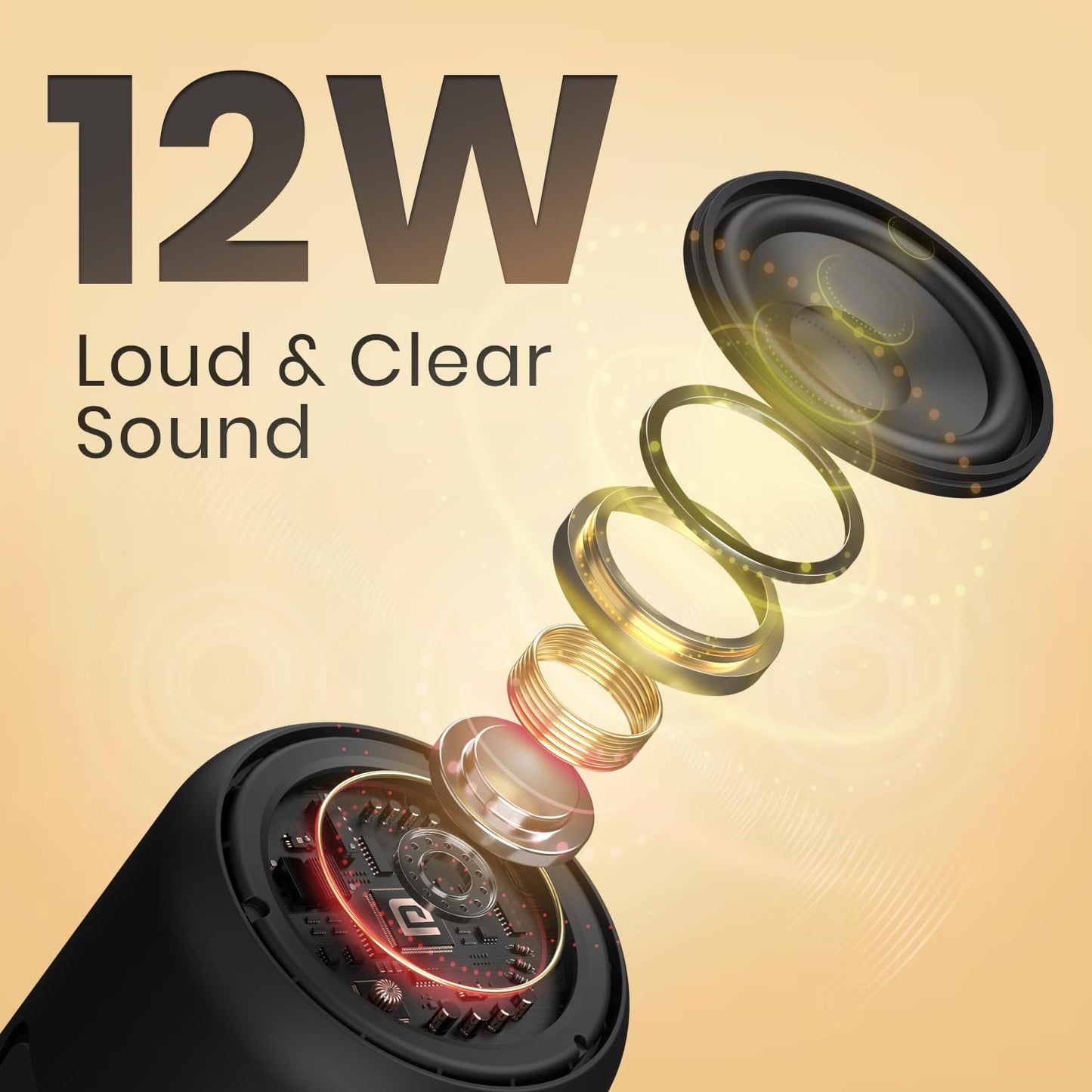 Portronics SoundDrum 1 12W TWS Portable Bluetooth Speaker with Powerful Bass, Bluetooth 5.3V, 360° Surround Sound, USB Drive in, Type C Fast Charging(Black)