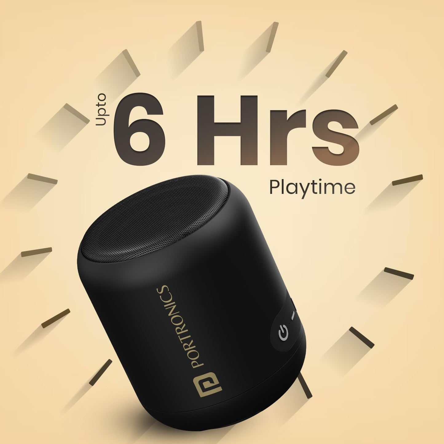 Portronics SoundDrum 1 12W TWS Portable Bluetooth Speaker with Powerful Bass, Bluetooth 5.3V, 360° Surround Sound, USB Drive in, Type C Fast Charging(Black)