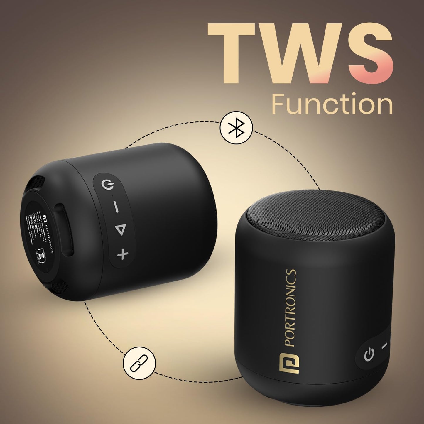 Portronics SoundDrum 1 12W TWS Portable Bluetooth Speaker with Powerful Bass, Bluetooth 5.3V, 360° Surround Sound, USB Drive in, Type C Fast Charging(Black)