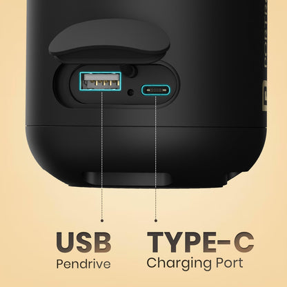 Portronics SoundDrum 1 12W TWS Portable Bluetooth Speaker with Powerful Bass, Bluetooth 5.3V, 360° Surround Sound, USB Drive in, Type C Fast Charging(Black)