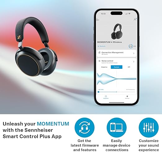 Sennheiser Momentum 4 Wireless Over Ear Headphones, German Design, ANC, 60h Battery, Customizable Sound, 4 Digital Mics for Crystal-Clear Calls, Multipoint Connectivity, 2 Yr Warranty