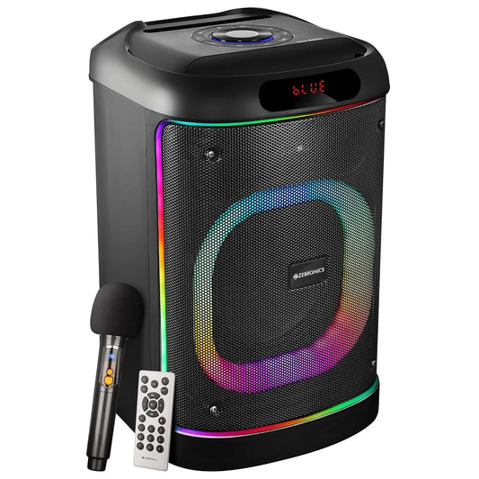 ZEBRONICS BASH Portable Bluetooth Speaker, 60W RMS, 20.32cm Full Range, Upto 6 Hours Playback, BTv5.0 | USB | mSD | AUX | TWS, RGB LED, Karaoke, Included Voice Changing Wireless Microphone