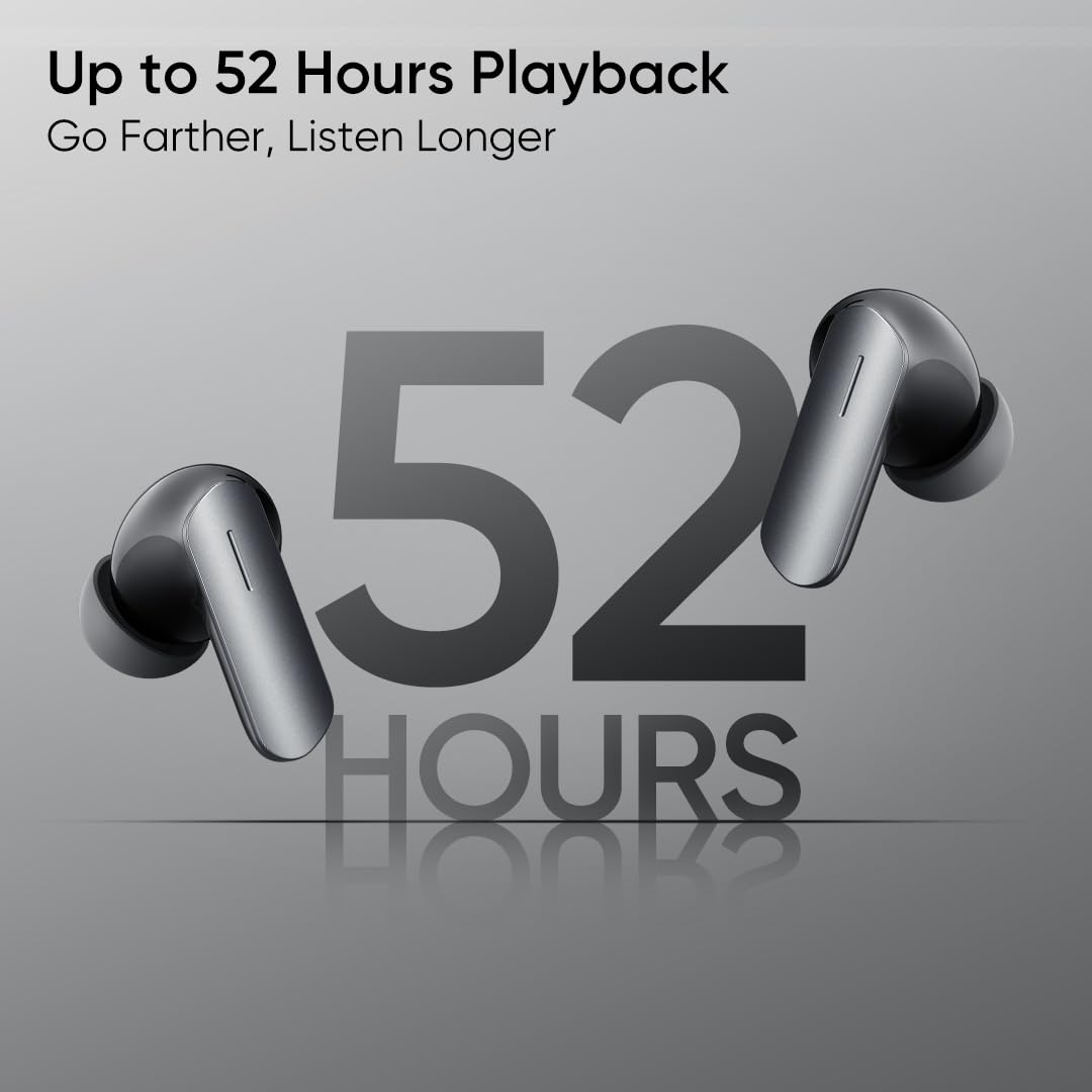 realme Earbuds Air 7 True Wireless,12.4mm Dynamic Bass Drivers,52Hrs Playtime,52dB Hybrid ANC,6 Mic ENC,45ms Low Latency,360° Spatial Audio,Hi-Res LHDC,IP55 Dust & Water Resistant,BT v5.4