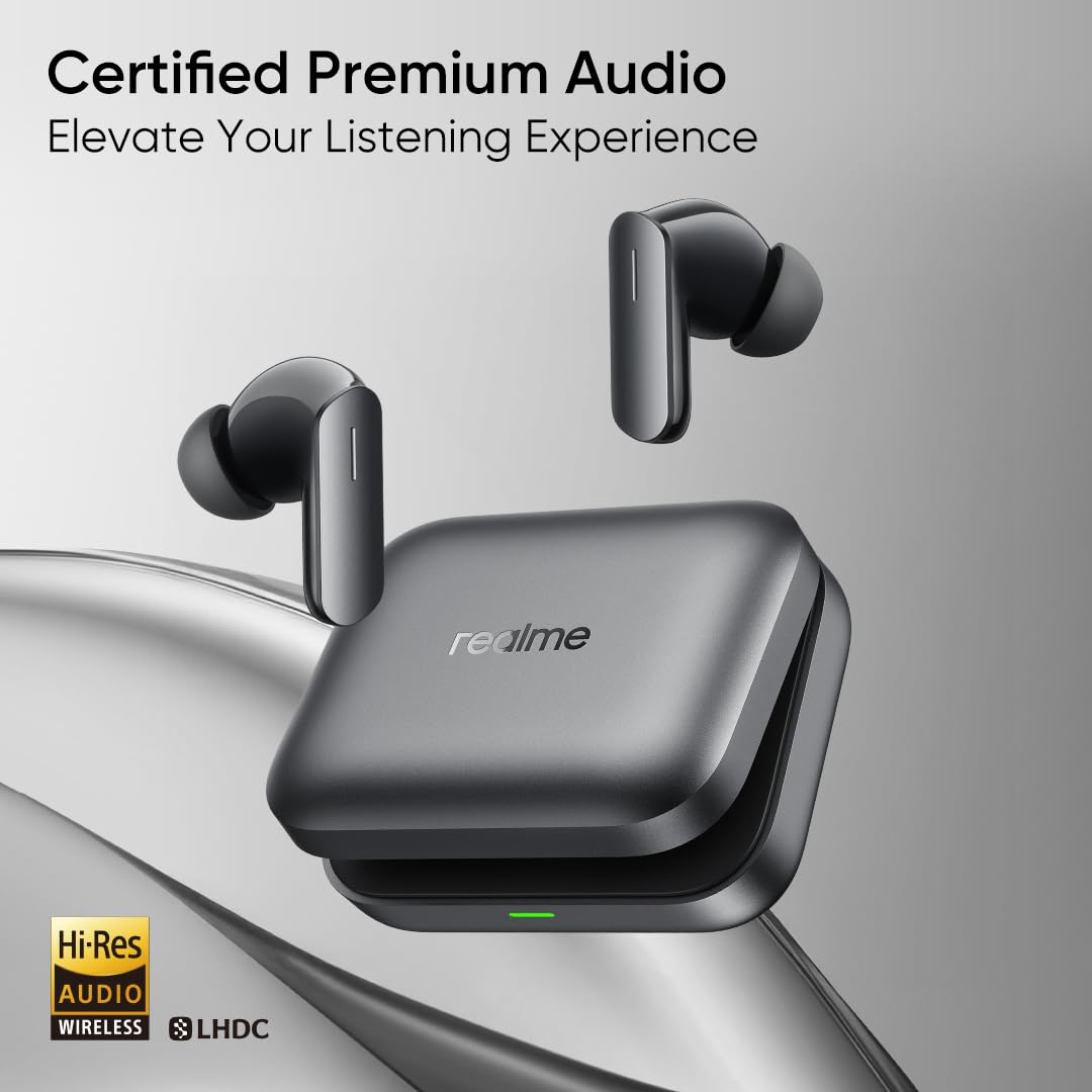realme Earbuds Air 7 True Wireless,12.4mm Dynamic Bass Drivers,52Hrs Playtime,52dB Hybrid ANC,6 Mic ENC,45ms Low Latency,360° Spatial Audio,Hi-Res LHDC,IP55 Dust & Water Resistant,BT v5.4