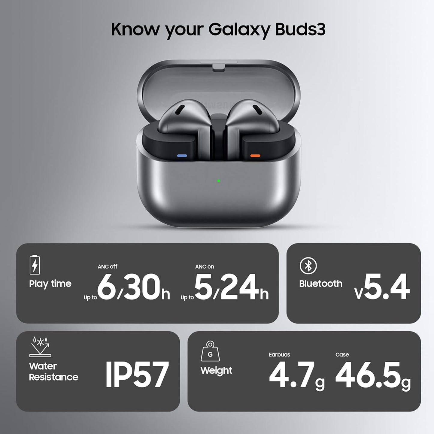 Samsung Galaxy Buds 3 with Galaxy AI Powered Real-time Interpreter | 24-bit Hi-Fi Audio | Up to 36H Battery | IP57
