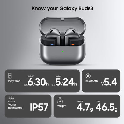 Samsung Galaxy Buds 3 with Galaxy AI Powered Real-time Interpreter | 24-bit Hi-Fi Audio | Up to 36H Battery | IP57
