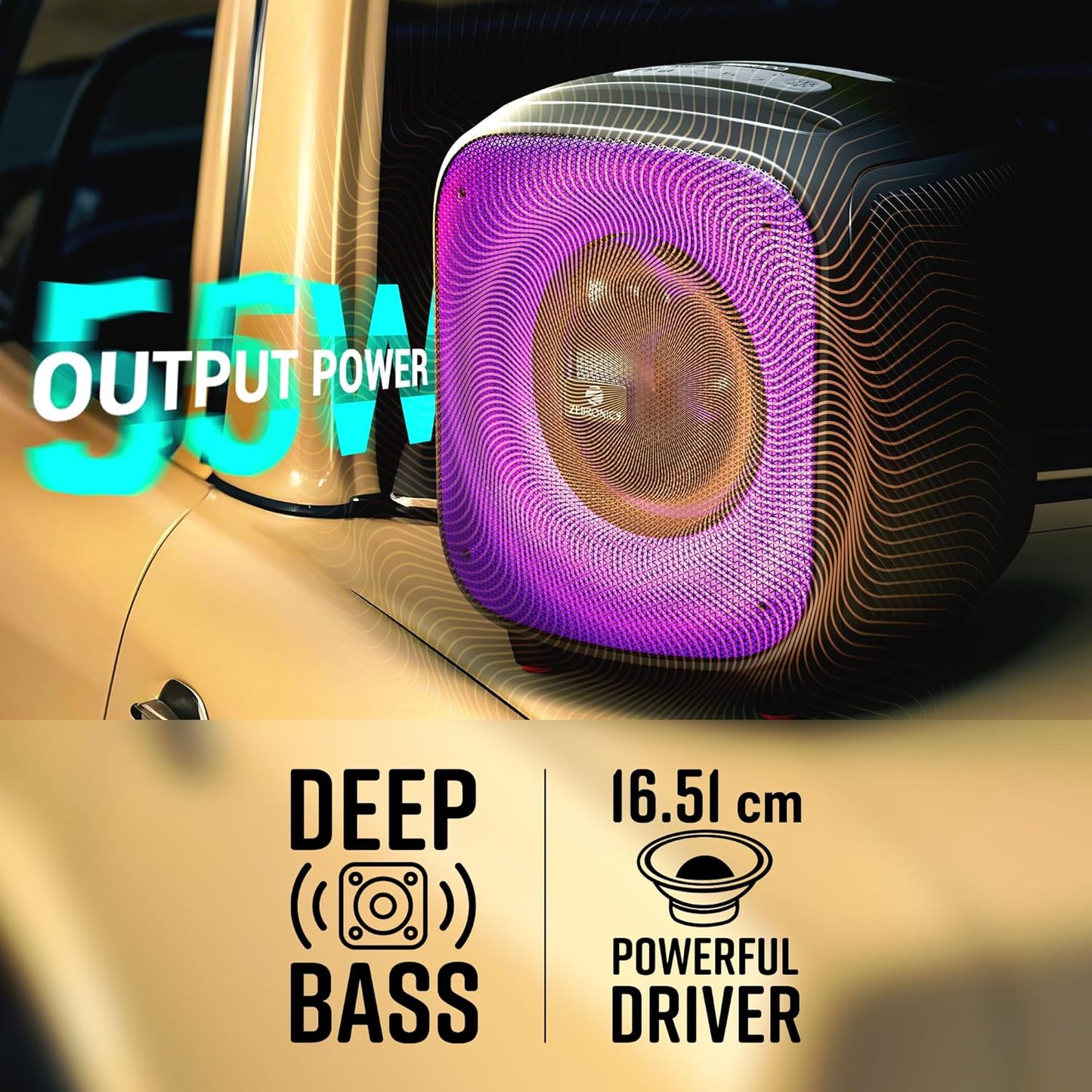 ZEBRONICS Sound Feast 800,Portable Party Bluetooth Speaker,55 Watts,6 Hours Playback,6.5 inch Powerful Driver,Wireless MIC,Karaoke,Mobile Holder,RGB,TWS | USB | AUX | 6.3mm MIC,Deep Bass,Black