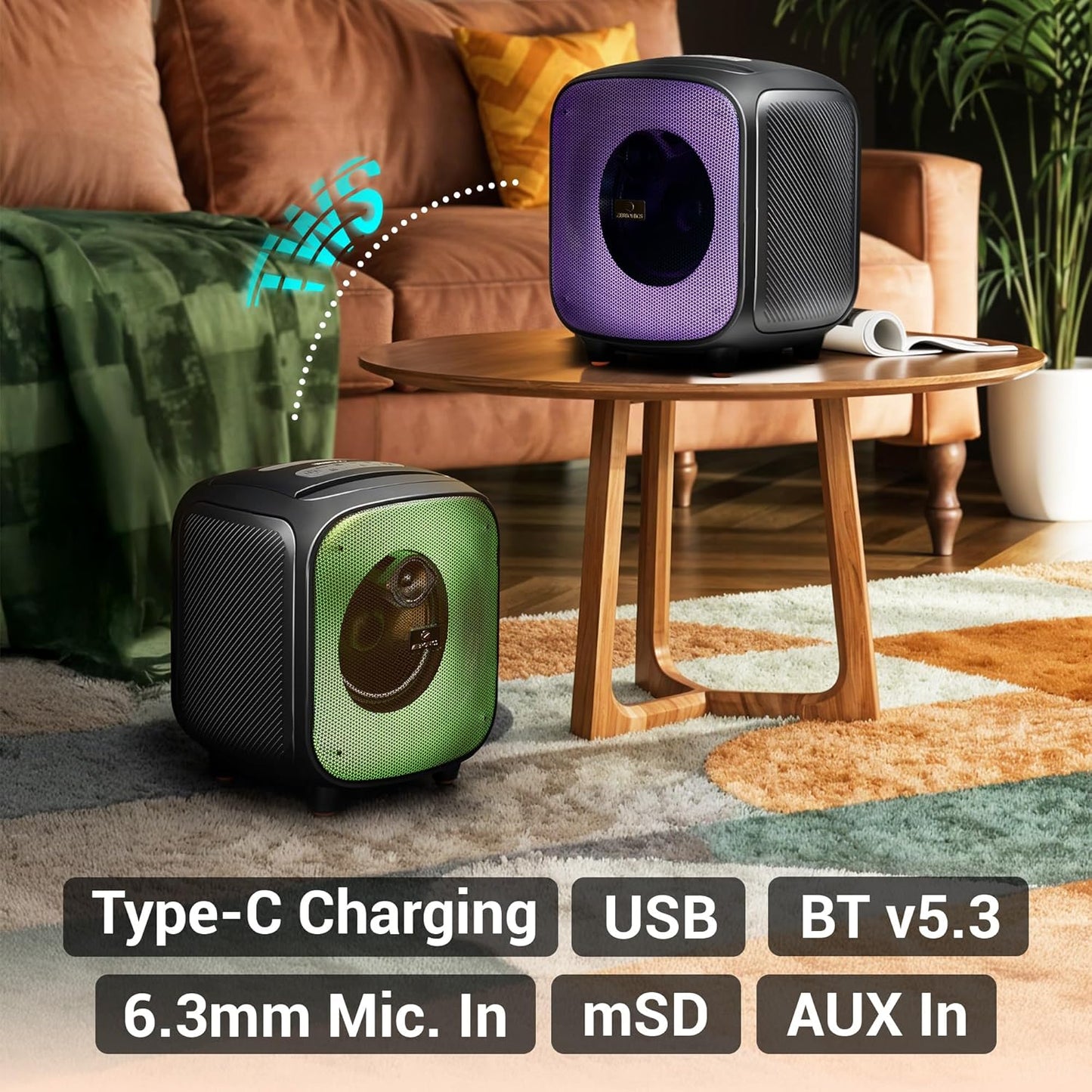 ZEBRONICS Sound Feast 800,Portable Party Bluetooth Speaker,55 Watts,6 Hours Playback,6.5 inch Powerful Driver,Wireless MIC,Karaoke,Mobile Holder,RGB,TWS | USB | AUX | 6.3mm MIC,Deep Bass,Black