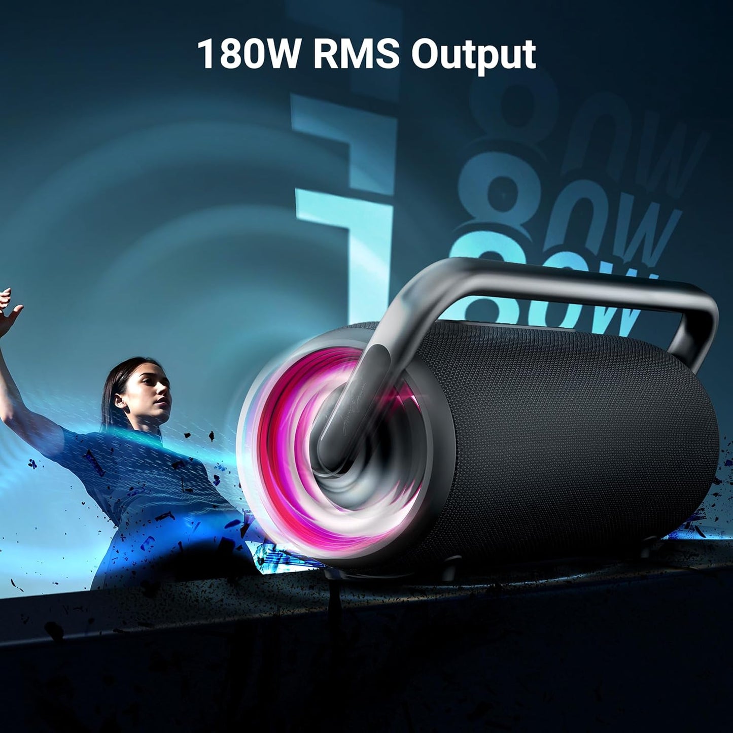 ZEBRONICS AXON 200 Portable Party Bluetooth Speaker, 180W RMS, 5 Drivers + 2 Passive Radiators, Z-Sync Mode, IPX6, Upto 10 Hours Playback, Rapid Charging, BT | USB | AUX, Fabric Finish, RGB, Deep Bass