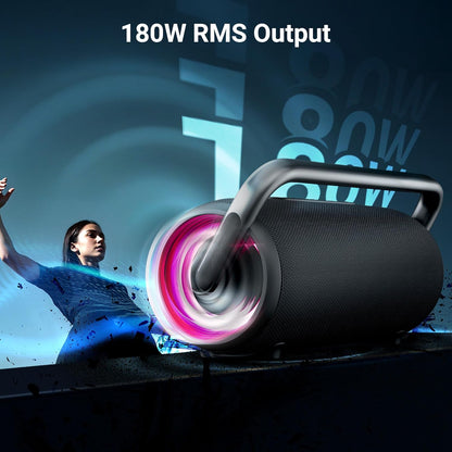 ZEBRONICS AXON 200 Portable Party Bluetooth Speaker, 180W RMS, 5 Drivers + 2 Passive Radiators, Z-Sync Mode, IPX6, Upto 10 Hours Playback, Rapid Charging, BT | USB | AUX, Fabric Finish, RGB, Deep Bass
