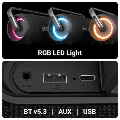 ZEBRONICS AXON 200 Portable Party Bluetooth Speaker, 180W RMS, 5 Drivers + 2 Passive Radiators, Z-Sync Mode, IPX6, Upto 10 Hours Playback, Rapid Charging, BT | USB | AUX, Fabric Finish, RGB, Deep Bass